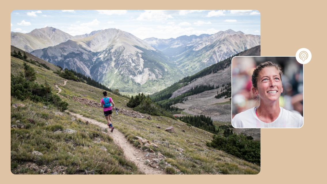 person running on trail and Courtney head shot