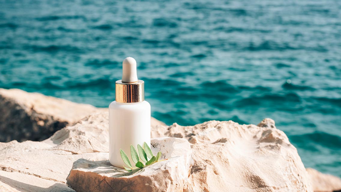 Skin care product in front of lake front