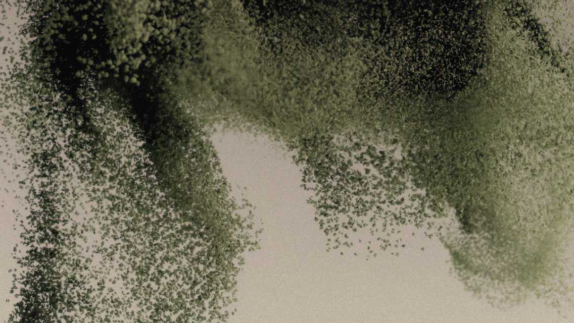 A metaphorical explosion of a green powder supplement.