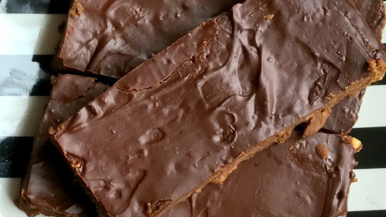 Three double chocolate protein bars.