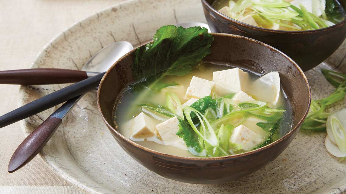 Miso soup with turnip greens
