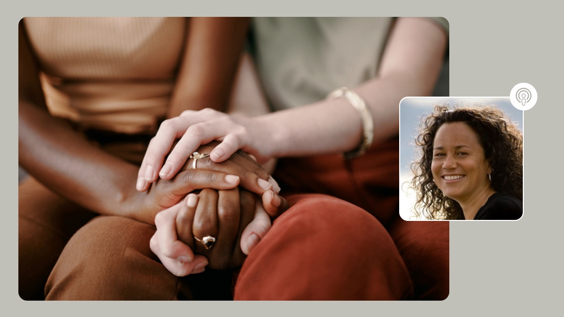 two people holding hands and Laura's headshot