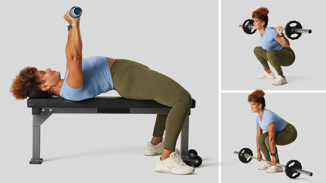 Collage of woman doing the Big 3 powerlifting moves