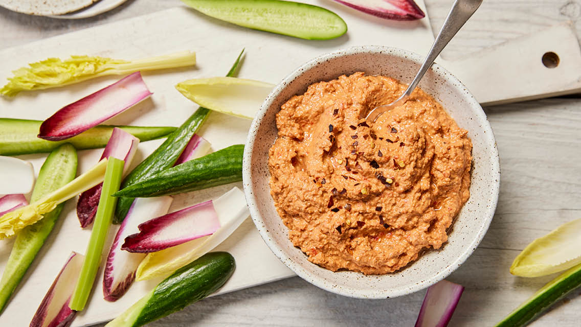 muhammara dip and veggies