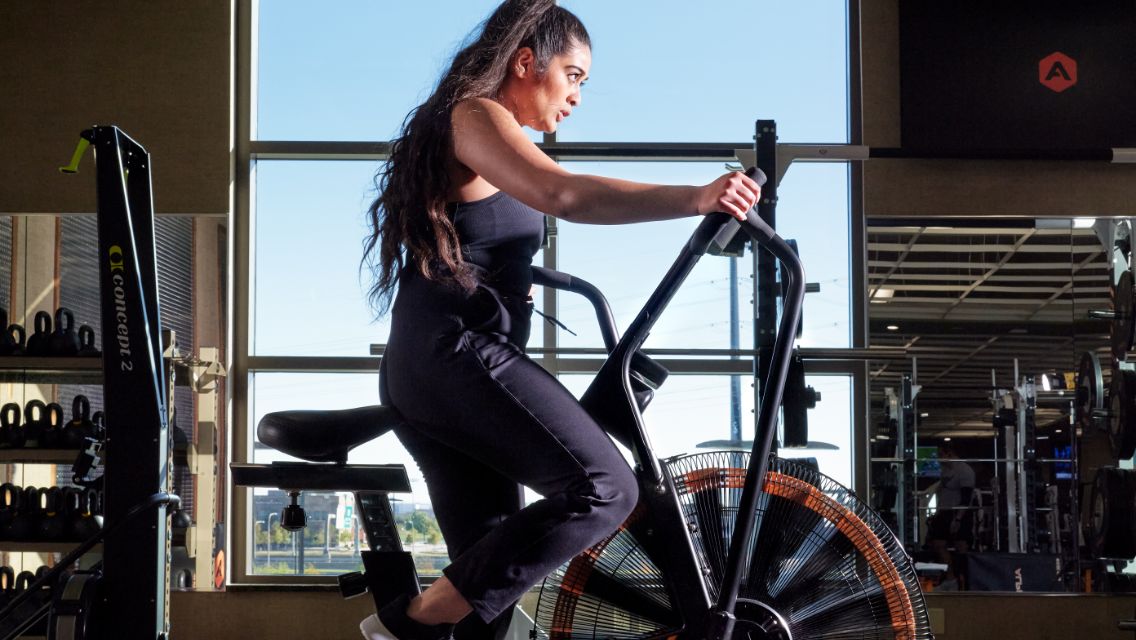 woman on bike machine