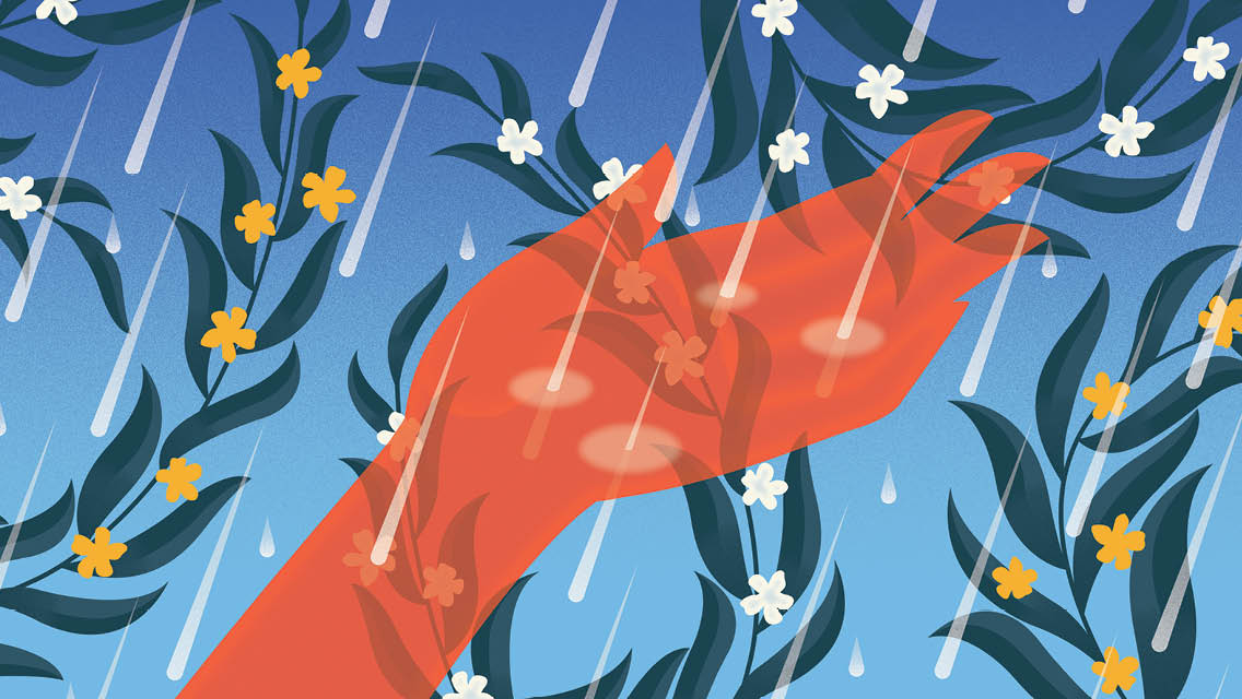 illustration of hand open to rain