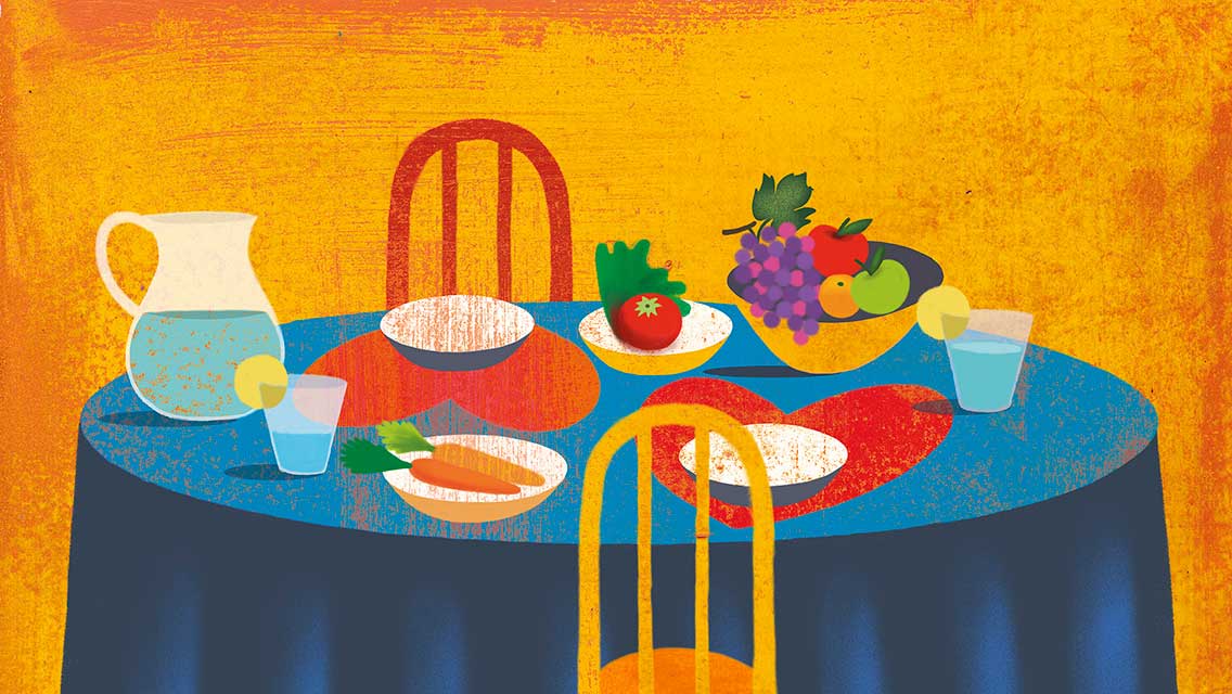 illustration of a table set with healthy foods