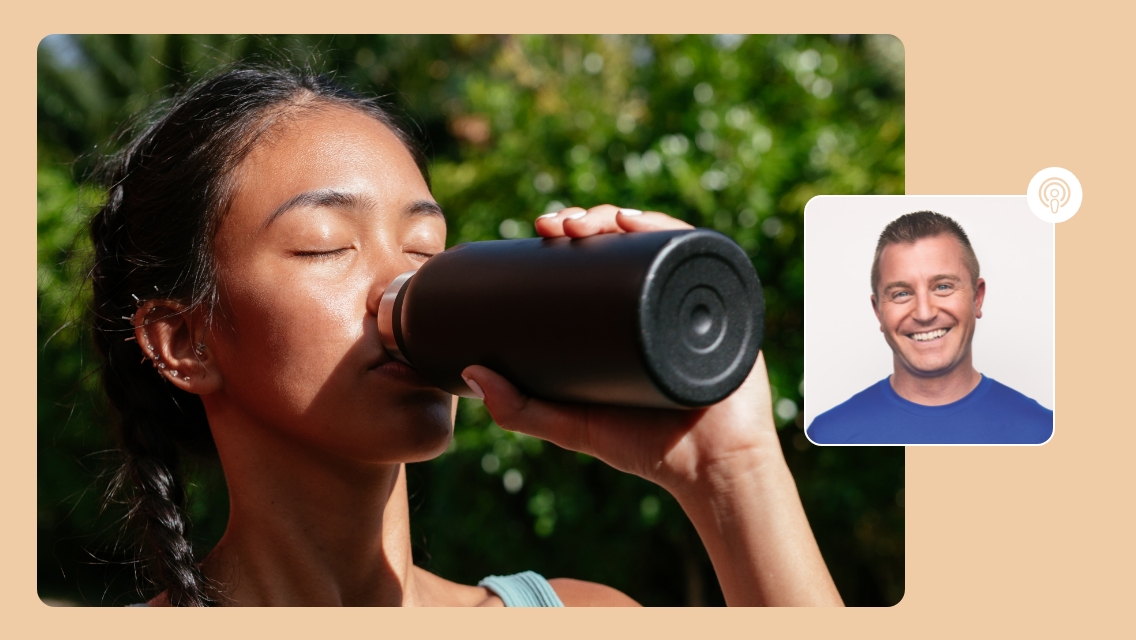 woman drinking water and paul head shot