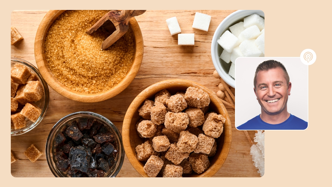 sugar on a table and Paul's headshot