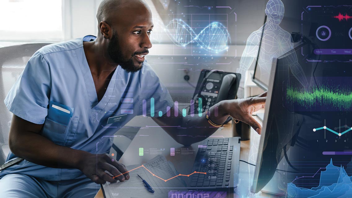 photo illustration doctor and digital icons