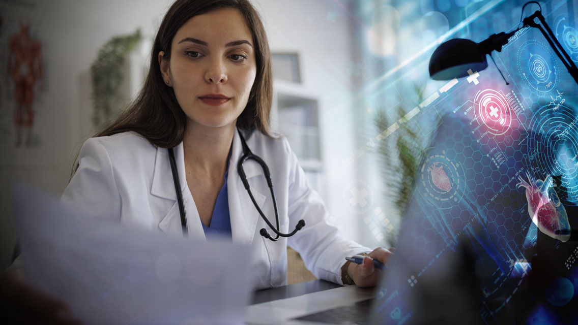 a doctor looks at reports