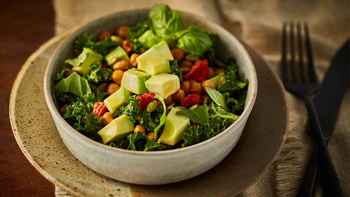 massaged kale salad and avocado