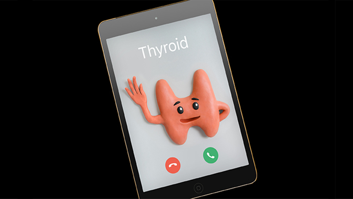 Illustration of thryoid gland calling an iPhone